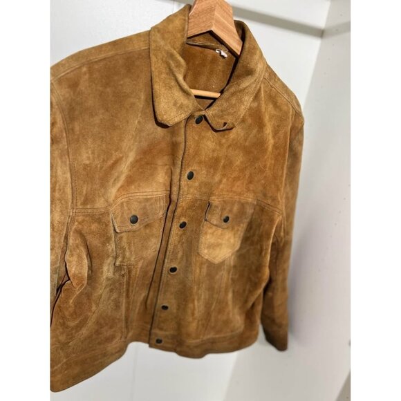 Men's Suede Leather Trucker Western Ranch Workwear Jacket S-M Tribal Design - Picture 3 of 9